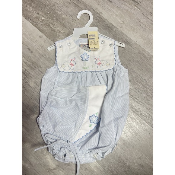Vtg Baby Togs Smocked Embroidered Bubble Romper Bunny's Blue 6-9Months - Picture 1 of 5